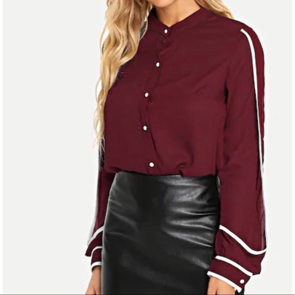 Bishop Sleeve Semi Sheer Button Up Blouse - Picture 3 of 4